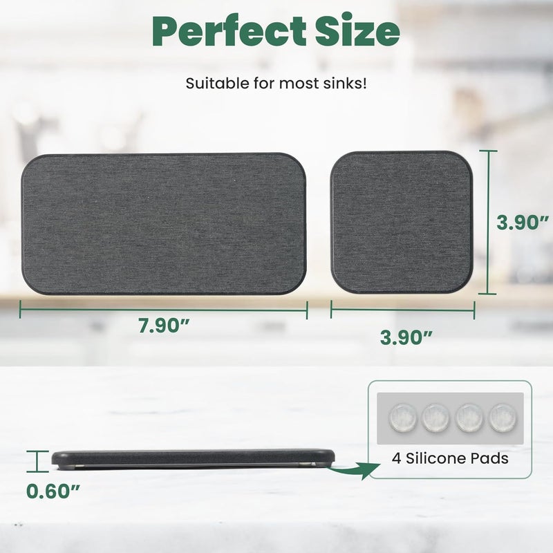 WALL QMER 3PCS Water Absorbing Diatomaceous Earth Tray for Sink, Fast Drying Soap & Toothbrush Holders for Bathroom Counter, 1 Stone Tray, 2 Stone Coasters - Image 5